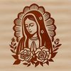 Floral Adorned Lady of Devotion An ornate illustration of the Virgin Mary with floral motifs.