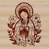 Floral Symbolism in Art - Virgin Mary SVG A highly detailed illustration of the Virgin Mary with ornate floral patterns and symbolism.