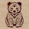 An ornately designed illustration of a sitting bear with intricate details.