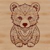 Adorned Bear Figurine Design A stylized illustration of a bear sitting on its haunches, adorned with intricate details and patterns.
