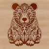 Bear-Themed Clip Art Design A stylized illustration of a sitting bear with intricate designs and patterns, suitable for digital and print use.