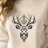 Deer Head Silhouette with Antlers A detailed illustration of a deer's head with intricate antlers.