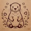 An illustration of a wild otter with heart-shaped symbols surrounding its body.