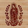 A highly detailed illustration of the Virgin Mary in ornate floral patterns, suitable for various forms of decoration.
