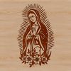 A detailed illustration of the Virgin Mary, depicted in ornate style with floral motifs.