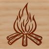 A stylized illustration of a camp fire in the great outdoors.