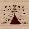 Colorful Teepee Tent Illustration A colorful vector illustration of a teepee-style tent with love hearts, perfect for outdoor activities like camping.
