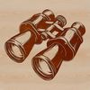 Outdoorsman's Companion Close-up view of a pair of binoculars for outdoor activities such as camping and hiking.