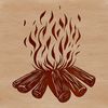 A vector graphic of a traditional camping fire with realistic flames.