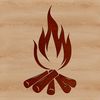 A digital illustration of a camp fire with flames burning in the outdoors.