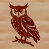 A realistic illustration of a perched owl, depicted in detail with soft feathers and sharp talons.