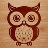 A simple illustration of a cute owl perched on a branch.