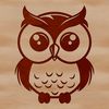 A cute illustration of a large owl with rounded features and soft textures.