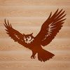 Realistic Bird in Flight Illustration A detailed illustration of a great horned owl in flight, depicted with realism.