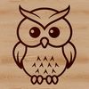A simple line drawing of a cute owl, suitable for various designs and crafts.
