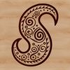 A stylized paisley shape with intricate details, suitable for digital design projects.