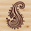 A stylized paisley pattern with intricate details, suitable for various design applications.
