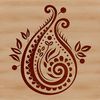 A stylized paisley pattern featuring symmetrical shapes and embellishments, ideal for digital designs and crafts.