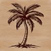 Exotic Island Getaway Palm Tree A single palm tree standing on a sandy beach, set against a bright blue sky.