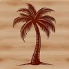 An illustration of a palm tree against a clear blue sky, suitable for graphic design projects.