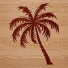 Beachside Palms Silhouette A large palm tree standing on a sandy beach with clear blue sky in the background.