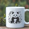 Close-up illustration of a wild panda in a lush floral setting.