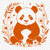A stylized illustration of a panda bear in a floral pattern.