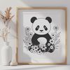 Adorable Panda Illustration with Floral Accents An illustration of a wild panda surrounded by floral elements.
