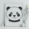 Cute Panda Illustration in Nature A black and white illustration of a cute panda bear in a natural environment.