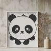 Close-up illustration of a panda's face with distinctive black and white markings.