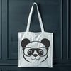 An adorable panda bear wearing glasses in a simple vector design.