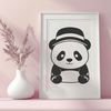 Black and White Panda Silhouette with Hat Illustrative black and white image of a panda wearing a hat, suitable for vector design and cutting machine projects.