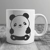 Nature-Inspired Panda Graphic Design A black and white illustration of a panda in a natural setting.