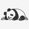 A simple illustration of a panda bear in a relaxed pose.