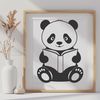 Panda Holding a Book SVG A black-and-white illustration of a panda holding a book, highlighting its curious nature as an animal.