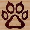 A stylized illustration of a cat's paw print in various sizes and orientations, suitable for digital designs.