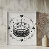 A colorful birthday cake decorated with love hearts and designed as a vector graphic.