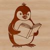 Cute Penguin with Book An illustration of a penguin standing on one foot, holding a book in its flipper.
