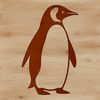 A simple illustration of a penguin waddling on icy terrain.
