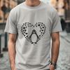 A stylized illustration of a penguin with love hearts, suitable for vector art designs.