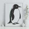 A simple line drawing of a penguin standing on the ice, suitable for vector art and cutting machine designs.