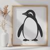 Standing Penguin Silhouette A single black and white illustration of a standing penguin with flippers and feathers.