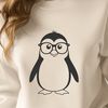 Adorable Penguin Silhouette with Glasses A cartoon penguin wearing glasses, depicted in a simple vector style for easy editing and customization.