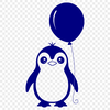 A small black and white penguin standing on the ice with its flippers raised.