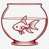 A small, colorful goldfish swimming in a fish bowl, suitable for digital designs and art projects.