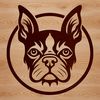 A detailed vector illustration of a small dog's head with distinctive facial features.