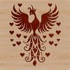 Lovely Phoenix Clip Art Mythical phoenix with love hearts, designed as vector art for digital cutting and craft projects.
