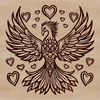 Mythical Phoenix Symbol A mythical creature rising from the ashes, represented by a stylized phoenix with love hearts.
