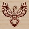 Mythical bird with fiery plumage and outstretched wings, depicted as a vector graphic.