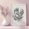 A stylized illustration of a mythical creature with wings spread wide.